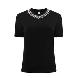 Hobemty Women's Sparkly Blouse Cocktails Elegant Rhinestone Tops XX-Large Black