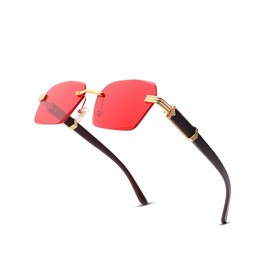 Pro Acme Rimless Rectangle Sunglasses for Men Women Square Shade Eyewear Frameless y2k Glasses（Gold/Red）