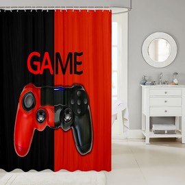 Botoutin Gamepad Bathroom Shower Curtain Console Gamer Black Waterproof Children Boys Girls Various Video Games Accessories with Hooks Modern Game Controller Decor Curtains 180 x 180 cm