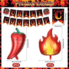 Chili Cook Off Decorations Chili Pepper Banner with 9Pcs Red Hot Chili Cook Off Flame Balloons Cinco De Mayo Chili Cook Off Supplies Chili Contest Tasting Competition Mexican Fiesta Party Decor