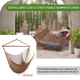 Large Hammock Chair,Caribbean Hammock Chair with Spreader Bar,Large Hammock Swing Chair,Rope Hanging Chair for Indoor/Outdoor/Backyard/Living Room, Max 300 LBS