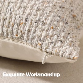 DEZENE Striped Throw Pillow Covers 20x20 Set of 2 Cream Grey Textured Boucle Chic Morden Boho Accent Farmhouse Square Decorative Couch Pillow Covers for Home Decor Bed Sofa Living Room