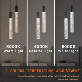 XIYAZG Modern Black Pendant Light Fixture 2-Light, 3-Color LED Pendant Lighting Acrylic Cord Adjustable Ceiling Hanging Lights for Kitchen Island Living Room Bedroom Dining Room