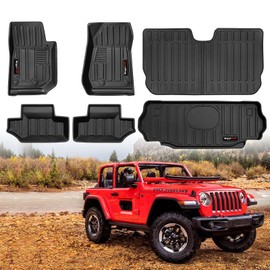 Custom for 2007-2018 Jeep Wrangler JK 2 Door Floor Mats & Trunk Cargo Liner & Backrest Mat TPE All Weather Car Liners Accessories (for 2007-2018 Jeep Wrangler JK 2 Door Full Set)