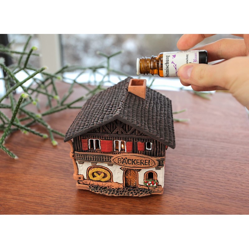 Midene Ceramic Aroma Light House, Handmade, Artistic Miniature, Old Bakery