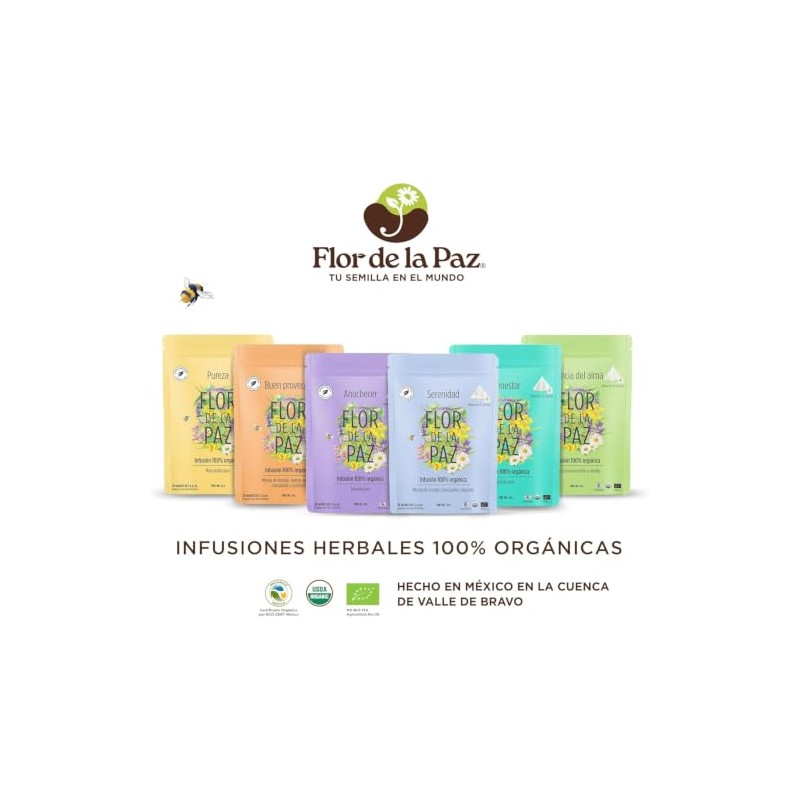 Flor Paz Orgánico Herbal Toronjil Anochecer Infusión Relajante Cafeína Dormir