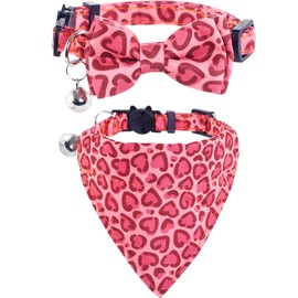 Valentine's Day Cat Collar Breakaway with Bow Tie Bandana and Bell Holiday for Kitty Adjustable Safety Love Heart