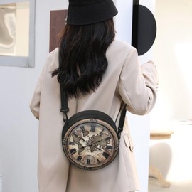 Sannovo Round Crossbody Wallet for Women Lady, Lightweight Clock Print Circle Handbag Small Tote Bag Portable Shoulder Purse Clutch (World Map)