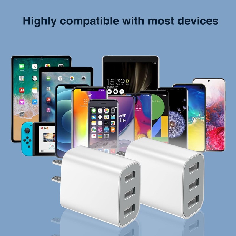 2 Pack USB Wall Charger, 2.4A Dual USB Port Cube