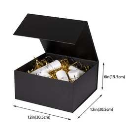 Black Gift Boxes 16 Pack,Large Gift Boxes in Bulk, Collapsible Gift Box with Lid Magnetic Closure, Packaging for Small Business, Parties, Boutiques, Bridesmaid Wedding (Black 12x12x6 inch Pack of 16)