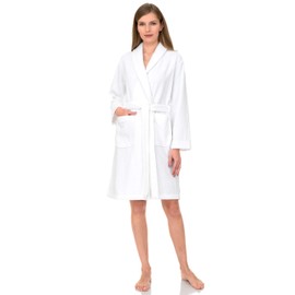 TowelSelections Women’s Robe, 100% Cotton Short Terry Shawl Bathrobe Large White