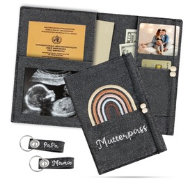 Mutterpasshülle aus Filz für Deutschen Mutterpass, Mutterpass Hülle mit Fächern, Mutterpass Schutzhülle aus Filz für Ultraschallbild, Impfpass und Versichertenkarte(Dunkelgrau)