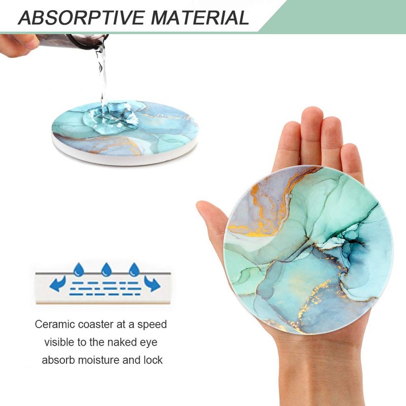 Lahome Marble Style Coasters - Round Drinks Absorbent Stone Coaster