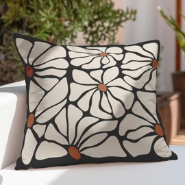 Poecinvi Floral Neutral Throw Pillow Covers 18x18, Black and Beige Abstract Throw Pillow Covers, Plant Print Pillow Cases, Black and Beige Bedroom Room Decor, Botanical Decor, Floral Room Decor.