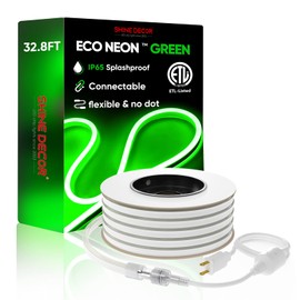 Shine Decor LED Neon Rope Lights Connectable, 32.8FT Flexible AC 110V 120V Neon LED Strip Lights(Green Color) Outdoor Waterproof, 10M ETL Plug&Play Neon Strings Lighting 120LEDs/M for Home Commercial