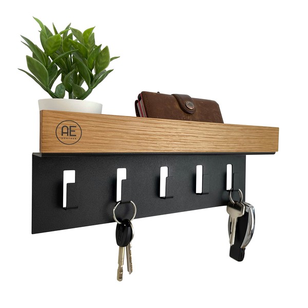 AE GÜNTHER® Wooden Key Holder, Key Holder, Black Steel, Oak