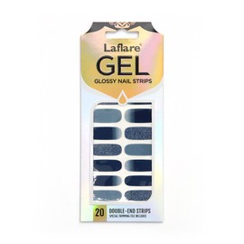 Laflare Gel Glossy Nail Strips, Self Adhesive Gel Nail Art Decals Polish Stickers with 20 Pcs Double-End Strips Glitter False Nails Including Trimming File (R45848 - Ebony Night)