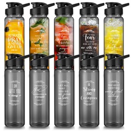 Skylety 10 Pcs Christian Gift for Woman Floral Christian Water Bottle Religious Inspirational Bible Verse Plastic Leak Proof 24 oz Sports Bottles for Church Sunday School Mother's Day(Bible)