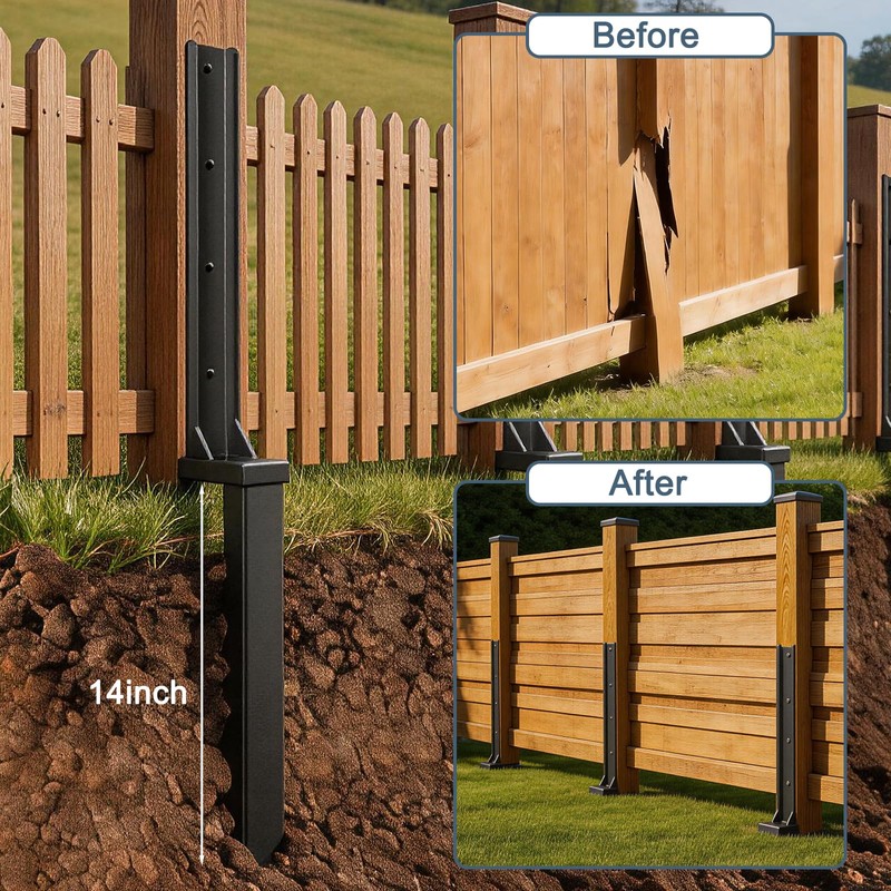 4 Pcs Fence Post Repair Kit, Quick Fix Broken/Wobbly/Tilted Wooden