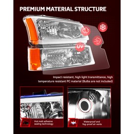 Torchbeam Headlights Assembly Compatible with 2003 2004 2005 2006 Silverado 1500 2500 HD 3500 Fit 05-06 Avalanche 1500 2500, 07 Silverado 1500/3500 Classic Chrome Housing Amber Reflector Headlamps