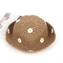 Meliyya Women's Straw Hat Foldable Adjustable Summer Straw Sun Hat Flowers Beach Hat Wide Brim Summer Hat, A-khaki