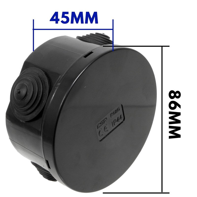 10 x Weatherproof Junction Box Outdoor Black - 80x40mm Round
