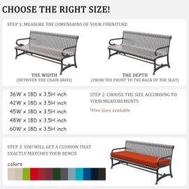 Tounosnt Outdoor Bench Cushion 36 X 18 X 3.5 Inch Thick Waterproof Patio Furniture Cushions, Patio Porch Swing Replacement Seat Pad with Tie Straps and Anti-Slip, for Backyard Garden, Orange