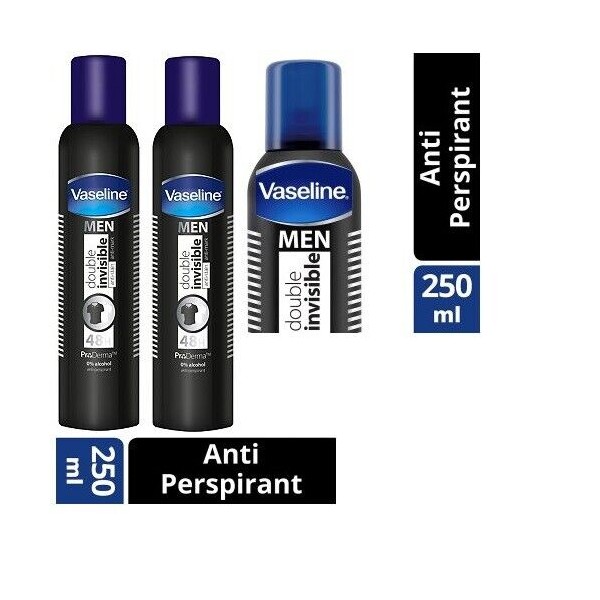3x Vaseline MEN DOUBLE INVISIBLE Antiperspirant ProDERMA Spray Sensitive Skin !