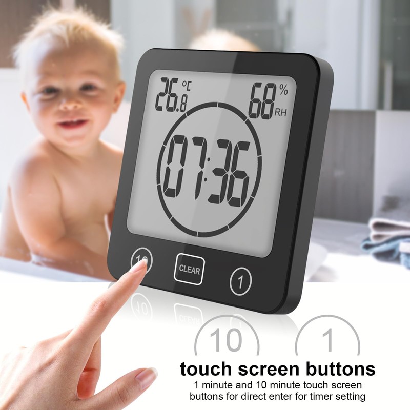 YiChZhe Bathroom Alarm Clock Bath Timer Waterproof Digital Bathroom Clock