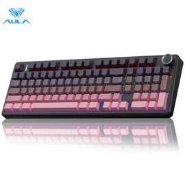 AULA F99 Pro Creamy Wireless Mechanical Gaming Keyboard with Knob Control, keyboard,Tri-Mode BT5.0/USB-C/2.4GHz Hot Swappable Custom Keyboard,Pre-lubed Linear Switches,Gasket Structure,RGB Backlit Computer Keyboards PC accessories Gradient Pink - Color: 