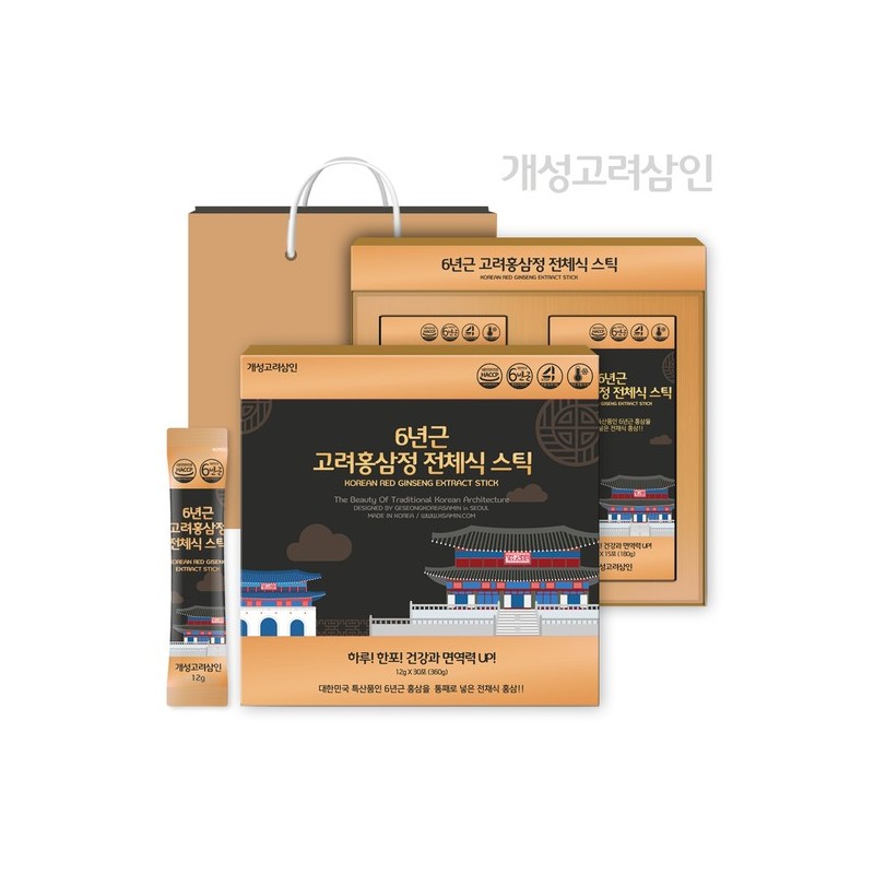 6-Year-Old Korean Red Ginseng Extract Whole Food Sticks 12g, 30