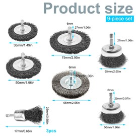 ZPSNDP 9 Piece Wire Brush Set, Wire Brush, Cordless Screwdriver, Drill Brush Attachment, Steel, Alloy Steel, Medium, for Polishing, Grinding, Rust Removal and Deburring