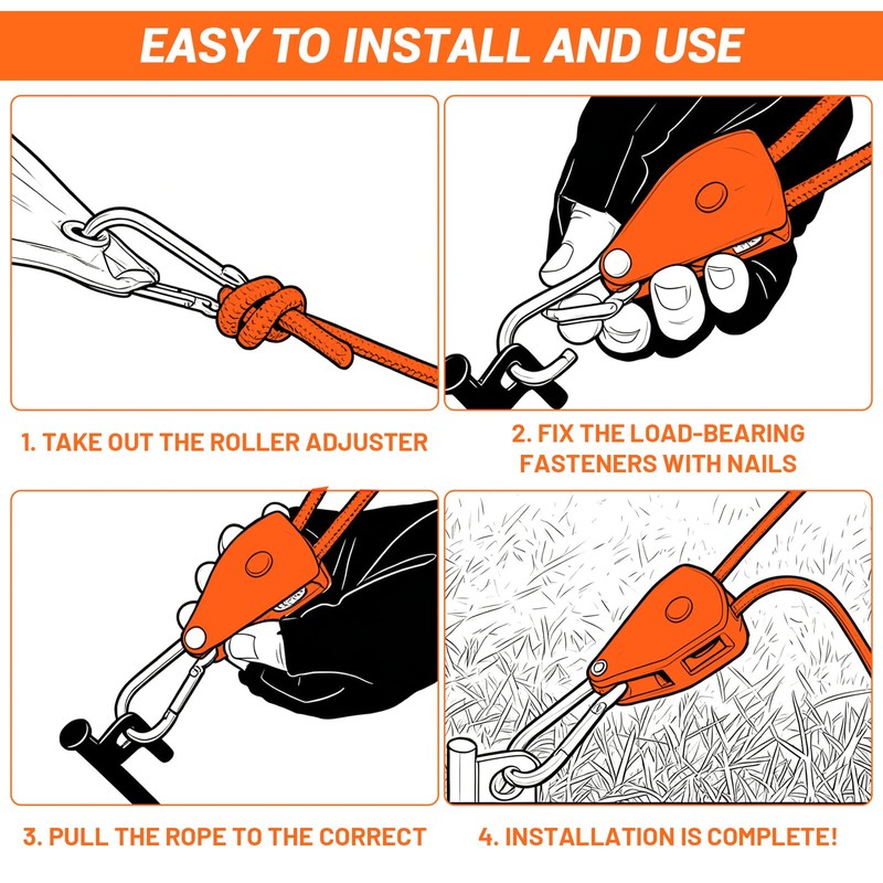 Mritrit 4 Tent Guy Ropes with Pulley, 4m Adjustable Ratchet