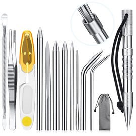 Stainless Steel FID Set Paracord FID Marlinspike Set Paracord Stitching Lacing Stitching Needles and Smoothing Tool Knotter Tools for Leather or Paracord Work (Silver)