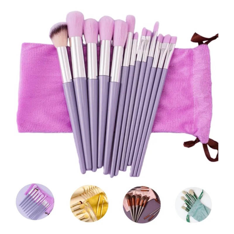 Set Brochas De Maquillaje 13 Pzs Profesional+bolsa Brocha Color Púrpura