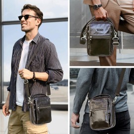 Contacts Full Grain Leather Small Messenger Bag for Men Travel Mini Crossbody Bag Mens Purse Satchel Bag Side Bag with Travel Document Compartment