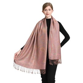 DXG PASHMINA Pashmina Scarf for Women Elegant Wrap Vibrant Colors Chic Paisley Patterns Soft Lightweight Weddings Parties Casual Wear, Salmon Pink - 2401-4, Large