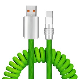 GentsStride Curly Chubby - Retractable Fast Charging Cable 240W Durable USB A to Type C Charger Cord Port Connector for Phones, Tablets and More, Green, USB-A to Type-C, 1.3FT-2.3FT