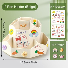 SAMSYOKI Rotating Pen Holder, 360° Rotating Desk Organiser, Rotation Pen Holder with 9 Compartments, Pen Holder Storage Box for Pens, Office Supplies, School Supplies, Makeup Brushes (Beige)