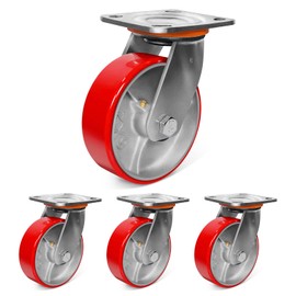 ZDNEY 6"x2" Heavy Duty Casters Set of 4-5000 lb Capacity Industrial Caster Wheels with Polyurethane & Cast Iron, Swivel Plate Casters for Platform Trucks, U-Boat Carts, Military Equipment (4 Swivel)
