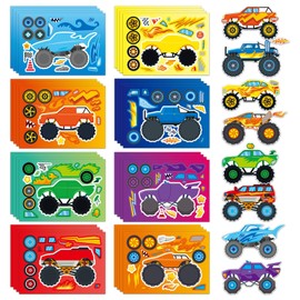 Felly 32 Sheets Monster Truck Stickers for Kids, Make Your Own Party Favor Bag, Creative DIY Stickers, Classroom Art Crafts Activities, Teacher Reward, Birthday Party Supplies Gift