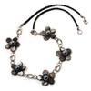 Avalaya Delicate Dark Grey Shell Floral Leather Cord Necklace -
