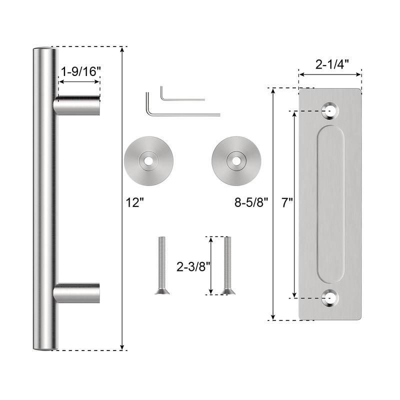 WINSOON 2 Pack12 Sliding Barn Door Handles Hardware with Flush
