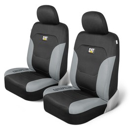 Caterpillar Flexfit Automotive Seat Covers for Cars Trucks and SUVs (Set of 2) – Black Seat Covers for Front Seats, Seat Protectors with Gray Honeycomb Trim, Auto Interior Covers