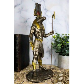 Ebros Faux Bronze Egyptian Benevolent God Sobek with Crocodile Head Atef Crown and Human Body Form Statue 12" H Patron of The Nile for Crops and Fertility Gods of Egypt Accent Figurine
