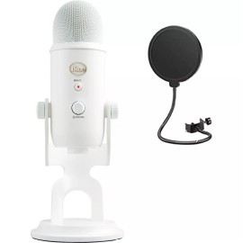 Blue Microphones NEW Blue Yeti USB Microphone for Streaming Gaming on PC & Mac White + Pop Filter