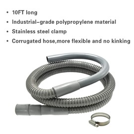 Universal Washing Machine Drain Hose - 10 Ft Discharge Hose with Long Hook - Corrugated and Flexible Washing Machine Hose Drain Replacement with Clamp