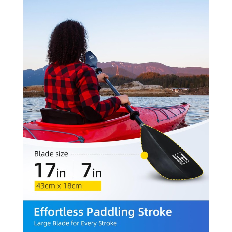 OCEANBROAD Kayak Paddle 90.5in/230cm Alloy Shaft 2-Piece Floatable Kayak Oar