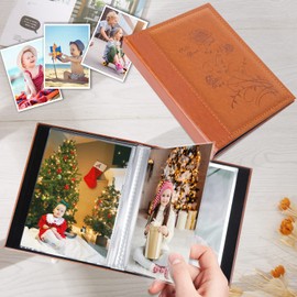 Artmag Photo Album 8x10 Clear Pages Leather Cover Slide in Album Holds 100 Vertical 8x10 Photo Album Scrapbook Picture Artwork or Postcards Storage (Brown)