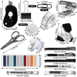 Colarr Mini Office Supply Kit Includes Stapler Tape Dispenser Staple Remover Paper Clips Scissor Staples Pen Highlighter Sharpener Note Small Telescopic Knife for Office and School Clerk Student